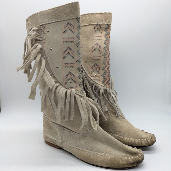 Unbranded cream fringe leather pull on boot 8 - Picture 1 of 12